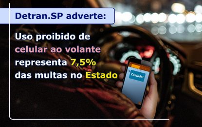 DETRAN.SP ADVERTE: USO PROIBIDO DE CELULAR AO VOLANTE REPRESENTA 7,5% DAS MULTAS NO ESTADO